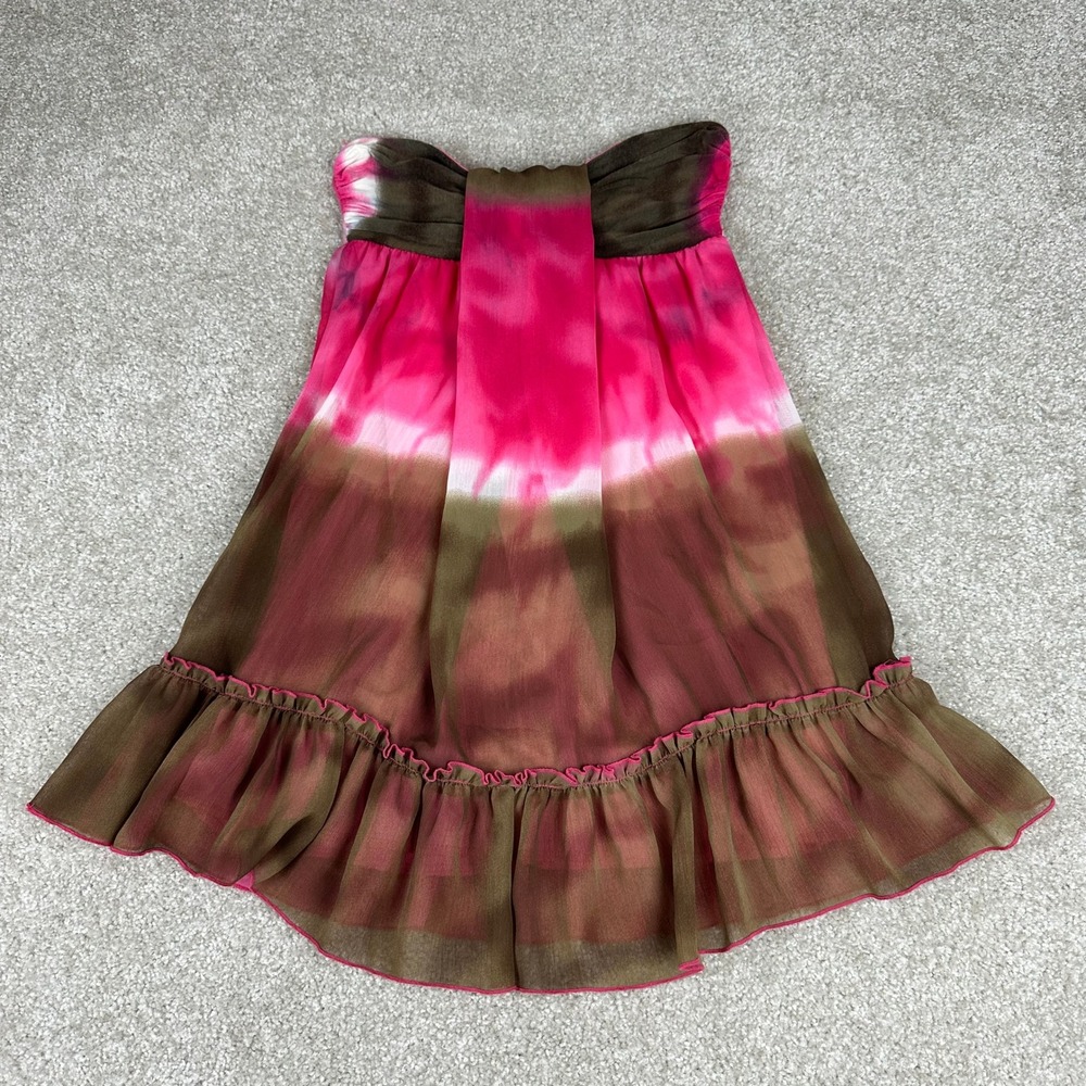 Wet Seal Y2K Tie Dye Strapless Babydoll Dress Pink Brown Ruffle Hem XS Indie